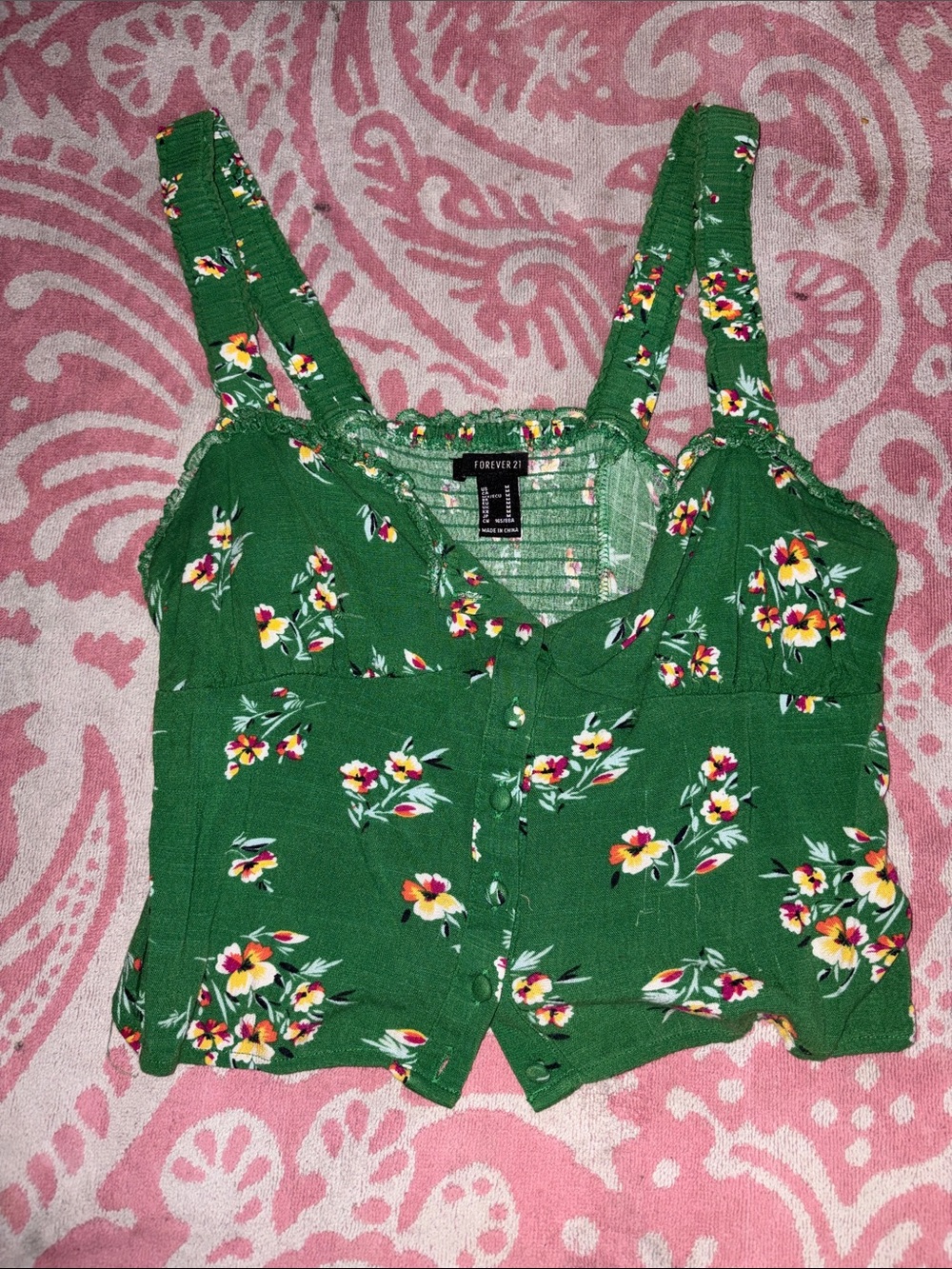 Forever 21 Green Floral Button-Front Cami